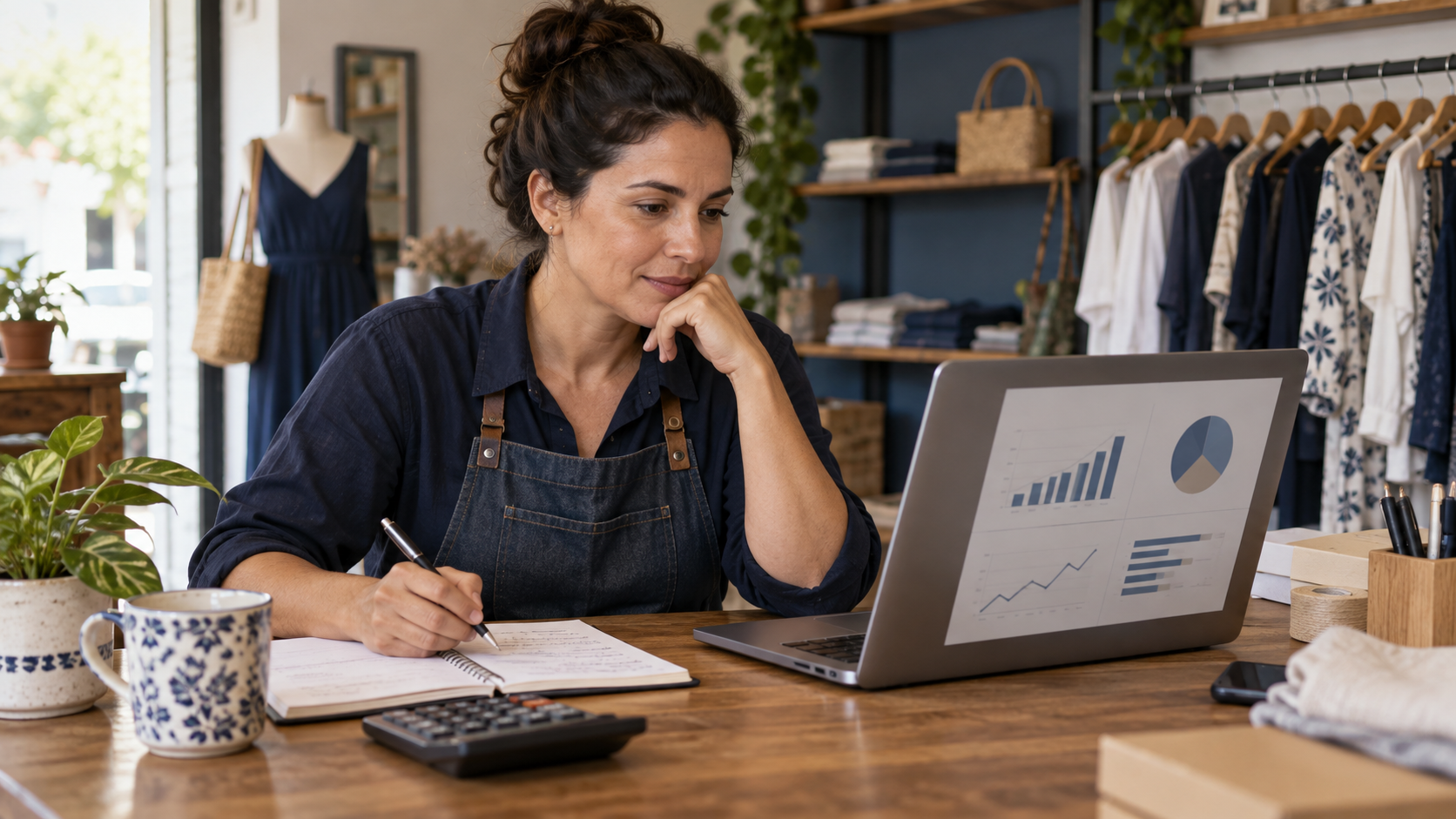 Empreendedora analisando indicadores de desempenho do negócio