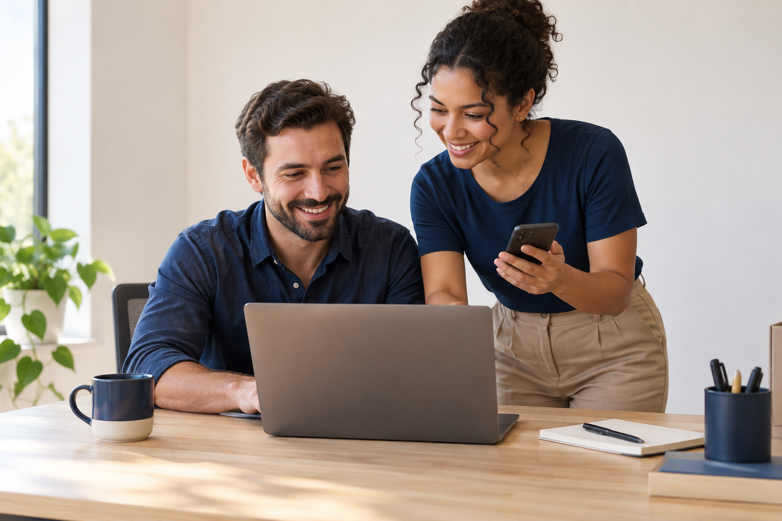 Equipe de pequeno negócio organizando conversas e retornos de clientes