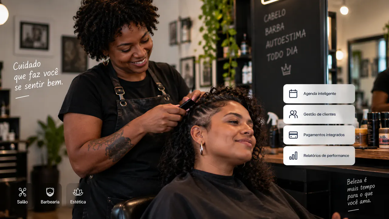 Profissionais trabalhando em salão e barbearia